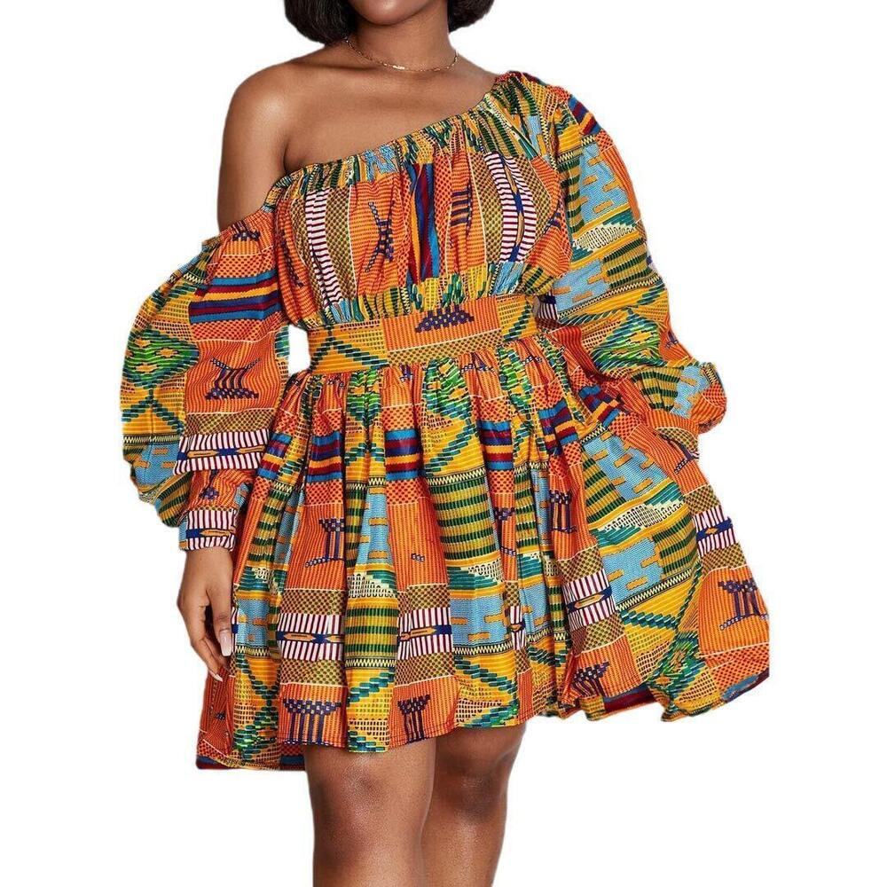 7517 Sexy African Floral Printed Mini Dresses High Waist Dashiki Skirt